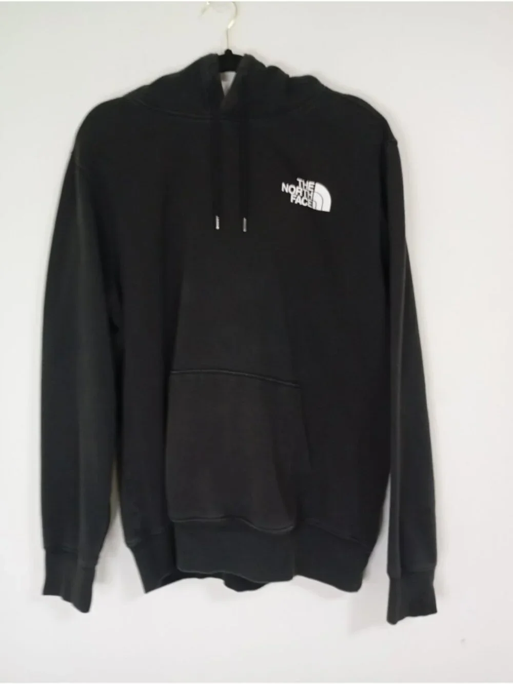 The North Face Mens Black Hoodie Large Logo Front & Back Cotton Blend